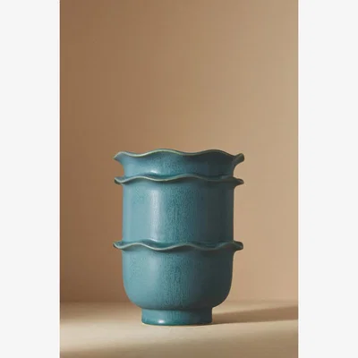 Anthropologie Scallop Ruffle Ceramic Plant Pot