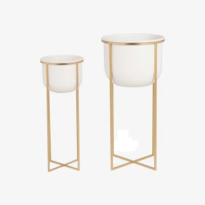 Barker and Stonehouse S/2 White & Gold Metal Planters | Barker & Stonehouse