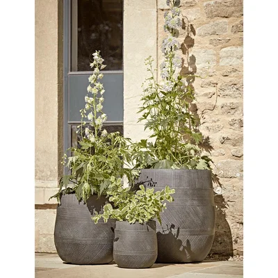 Cox and Cox Three Geometric Etched Planters - Dark Grey