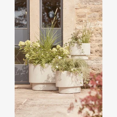 Cox and Cox Three Handmade Oval Planters - Beige