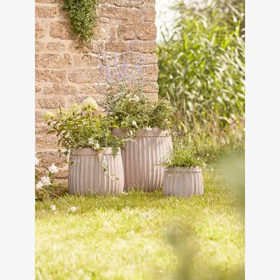 Cox and Cox Three Handmade Fluted Planters - Soft Taupe