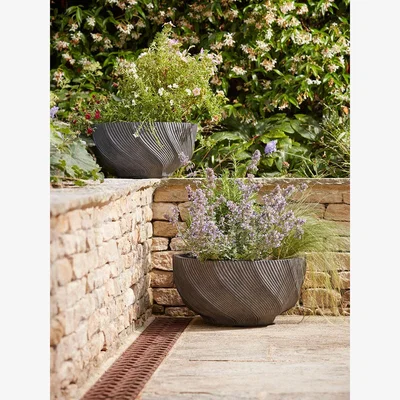 Cox and Cox Two Anthracite Spiral Planters - Small