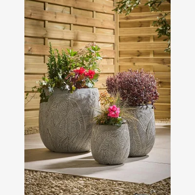 Cox and Cox Three Fern Planters - Pale Slate