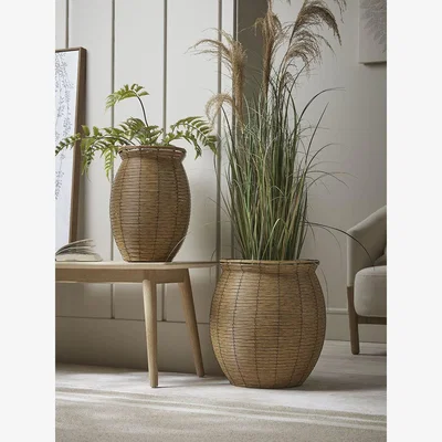 Cox and Cox Two Curved Faux Rattan Planters