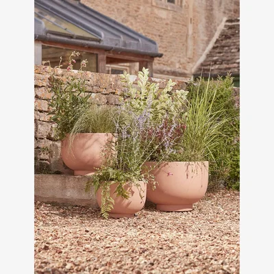 Cox and Cox Three Handmade Footed Bowl Planters - Tobacco