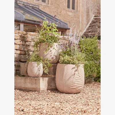 Cox and Cox Three Handmade Palm Leaf Planters - Warm Sand