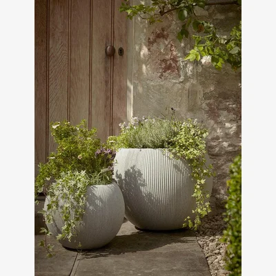 Cox and Cox Two Fluted Dome Planters - Light Grey