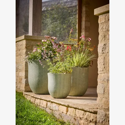 Cox and Cox Three Budra Curved Planters - Verdegris