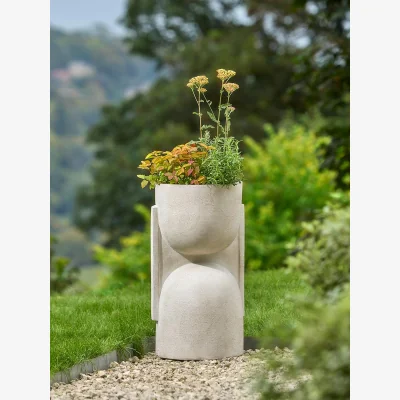 Cox and Cox Twin Scoop Sculptural Planter - Clay