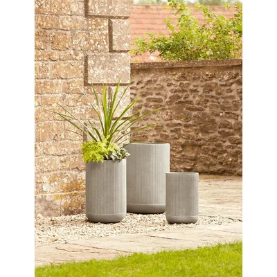 Cox and Cox NEW Three Striped Tall Concrete Planters - Taupe