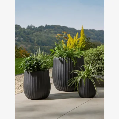 Cox and Cox Three Fluted Planters - Soft Black