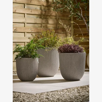 Cox and Cox Three Ribbed Planters - Flecked Granite