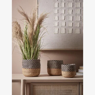 Cox and Cox Three Black & Natural Seagrass Planters