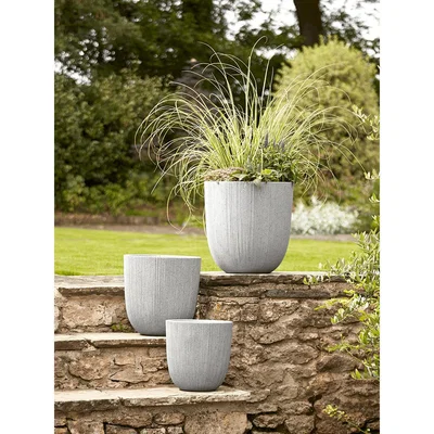 Cox and Cox NEW Three Fluted Plastic Curved Planters - Soft Grey