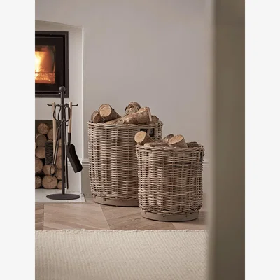 Cox and Cox Two Round Rattan Planters