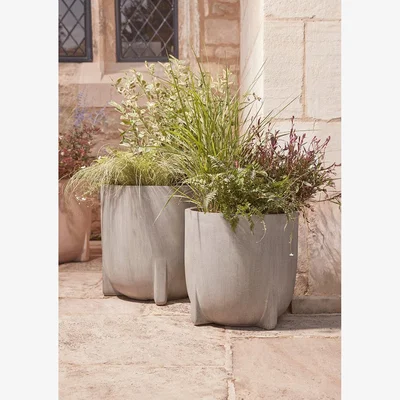 Cox and Cox Two Handmade Footed Planters - Grey