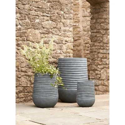 Cox and Cox NEW Three Ridged Plastic Tall Planters - Deep Grey