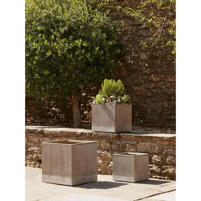 Cox and Cox NEW Three Striped Concrete Square Planters - Taupe
