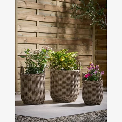 Cox and Cox Three Faux Rattan Planters - Small