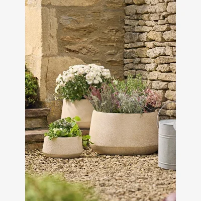 Cox and Cox Three Weathered Bowl Planters - Sand