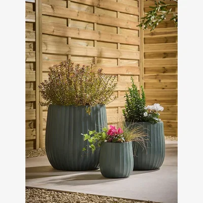 Cox and Cox Three Fluted Planters - Dark Verdigris