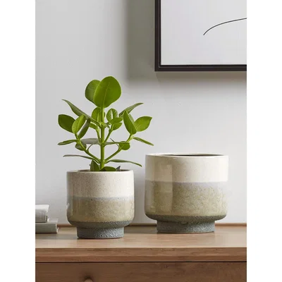 Cox and Cox Two Dipped Planters - Natural & Green