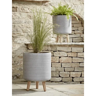 Cox and Cox Two Grey Ribbed Standing Planters