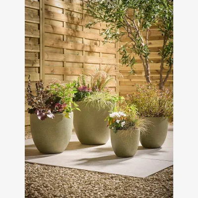 Cox and Cox Four Weathered Planters - Moss Green