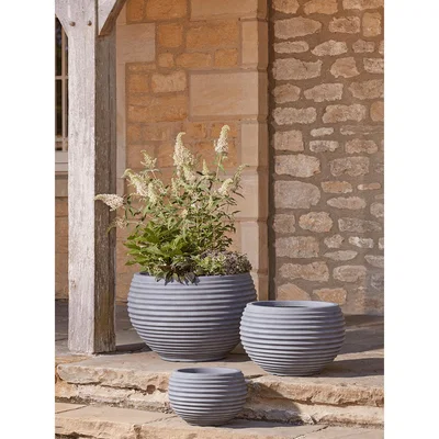 Cox and Cox NEW Three Ridged Plastic Curved Planters - Deep Grey