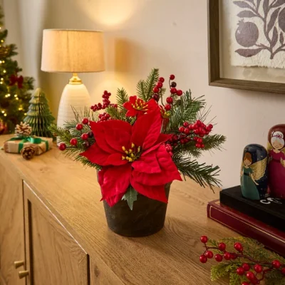 Dunelm Artificial Poinsettia Plant in Decorative Plant Pot