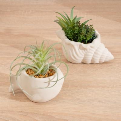 Dunelm Set of 2 Artificial Succulents in Cement Fish & Shell Plant Pots