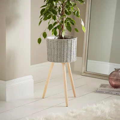 Dunelm Grey Woven Plant Stand Grey