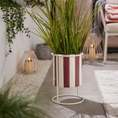 Dunelm Metal Red Stripe Plant Pot on Stand
