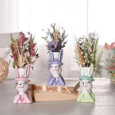 Dunelm Eggs-traordinary Gift Co. Set of 3 Bunny in Top Hat Mini Plant Pots