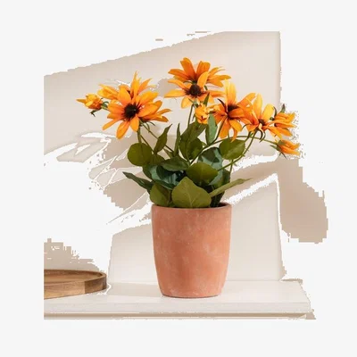 Dunelm Artificial Orange Rudbeckia in Terracotta Plant Pot