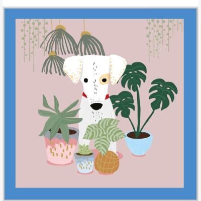 Dunelm Dog In Plant Pots Blank Card