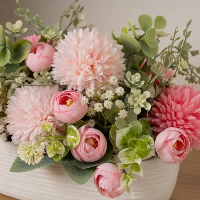 Dunelm Artificial Pink Chrysanthemum in Ribbed Plant Pot