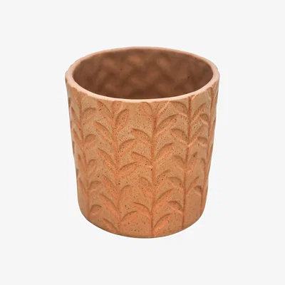 Dunelm Fairford Speckle Leaf Plant Pot Ochre