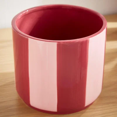 Dunelm Elements Striped Ceramic Plant Pot Pink