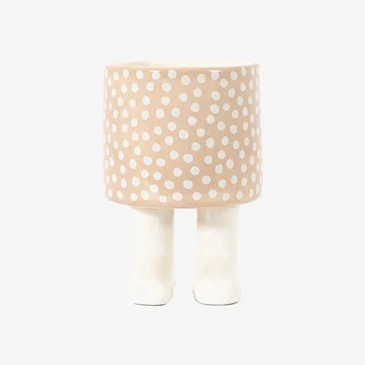 Dunelm Pelsall Medium Polka Dot Stoneware Footed Plant Pot Beige