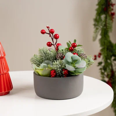 Dunelm Artificial Christmas Succulents in Grey Cement Plant Pot Green