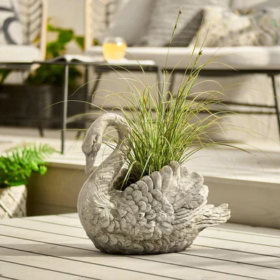 Dunelm Concrete Finish Swan Planter Grey