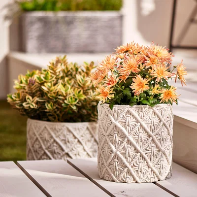 Dunelm Macrame Effect Resin Planter Small Cream