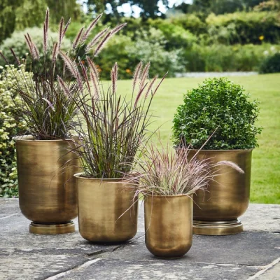 Dunelm Ivyline Outdoor Hampton Metal Planter Antique Brass