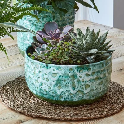 Dunelm Reactive Glaze Bowl Planter Emerald