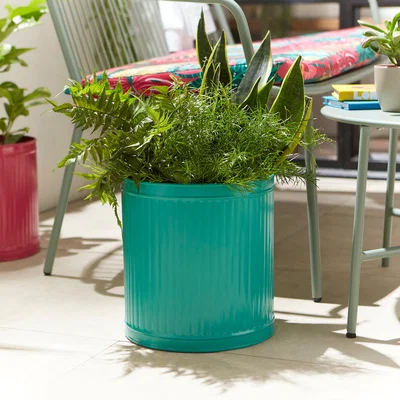 Dunelm Round Metal Plant Pot, Aqua Aqua
