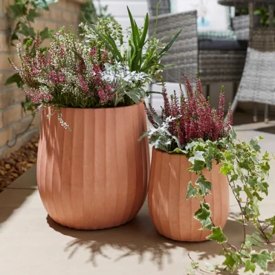 Dunelm Set of 2 Tall Ribbed Fibre Clay Plant Pots