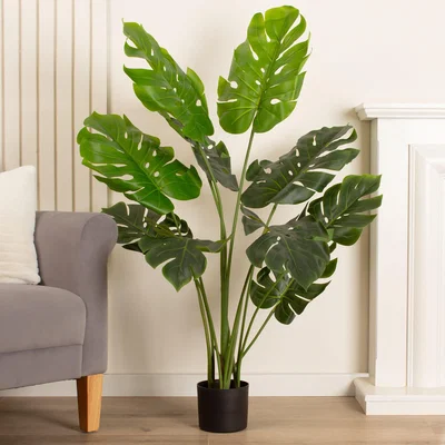 Dunelm Artificial Monstera Cheese Plant in Black Plastic Plant Pot Green