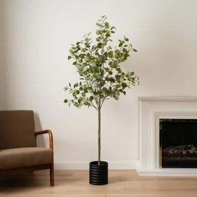 Dunelm Artificial Eucalyptus Tree in Black Plastic Plant Pot