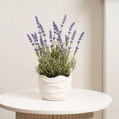 Dunelm Artificial Lavender in Wavy Cement Plant Pot